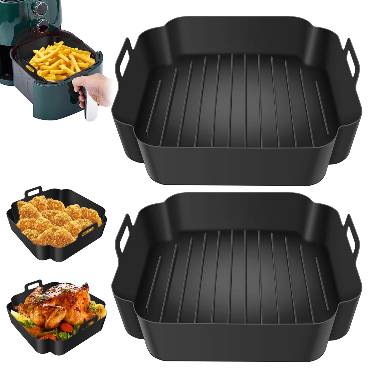 2Pcs Air Fryer Silicone Pot Air Fryer Liner Heat Resistant Basket Square Baking Tray Air Fryer Accessories Liners Baking Pan