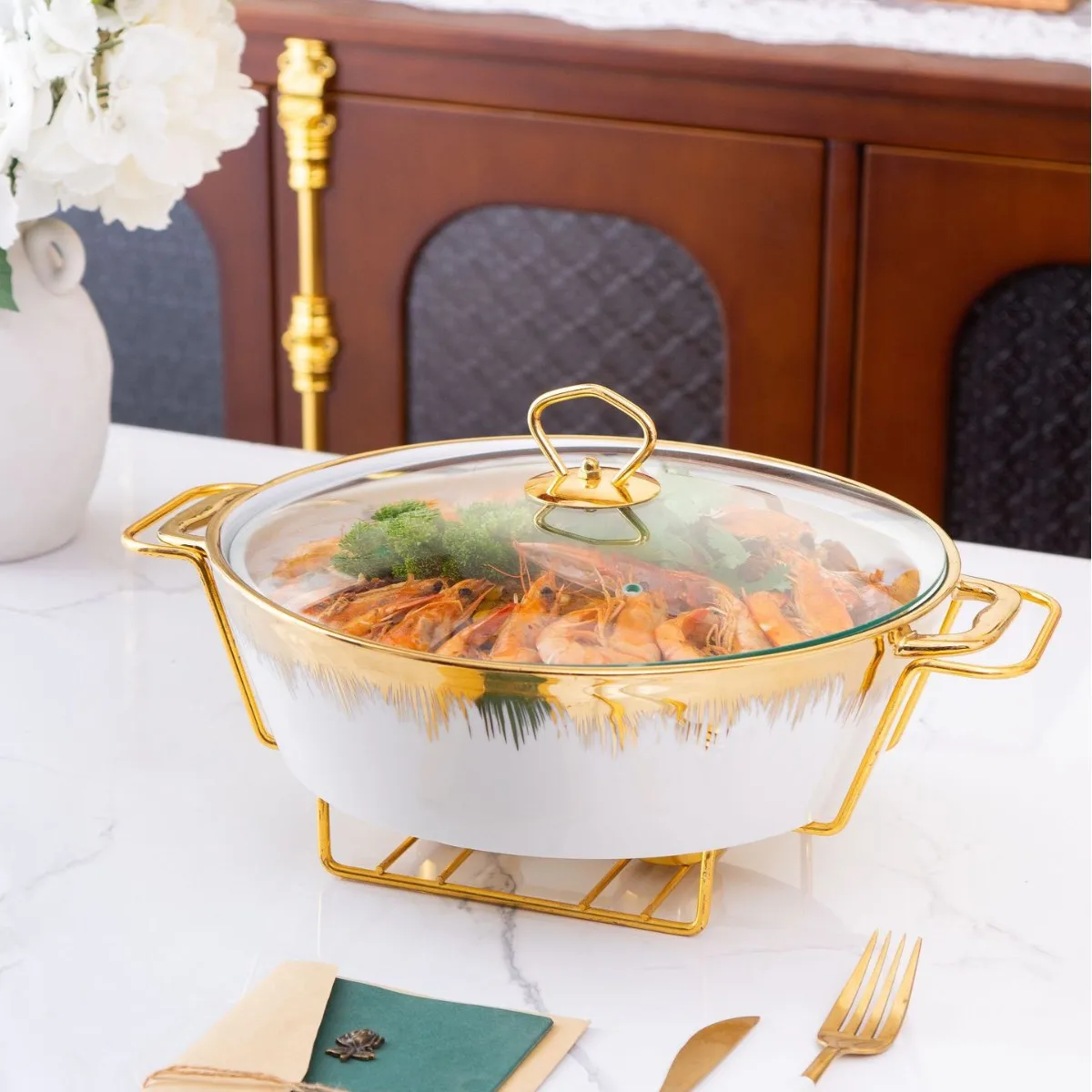 Casserole round ceramic pot baking pan golden 13inch soup pot golden rack round baking pan