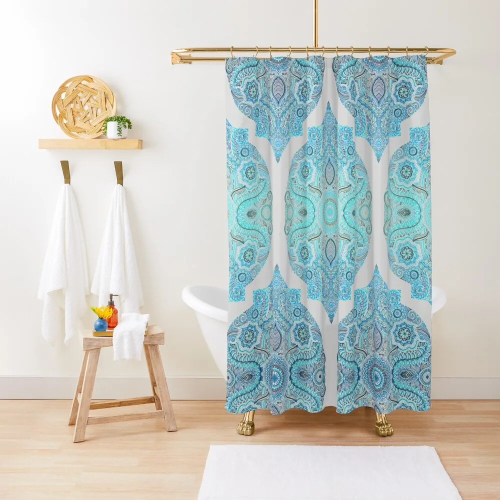 

Through Ocean & Sky - turquoise & blue Moroccan pattern Shower Curtain Shower Set For Bathroom Bathroom Showers Curtain