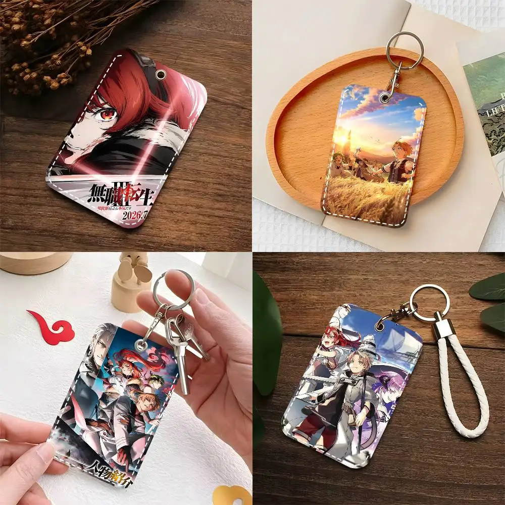 1pc Cartoon M-Mushoku Tensei-MT Anime Card Case Keychain Access Card Bag Key Tag Ring Leather Card Holder Key Ring Access