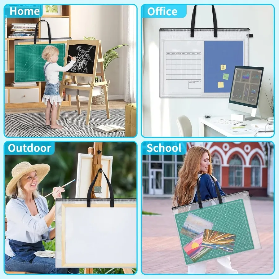 Estuche de portafolio de arte de 25x19 pulgadas, tabla de almacenamiento, bolsa de portafolio de arte con asa, carpeta de almacenamiento con cremallera para tablón de anuncios Po, 3 uds.