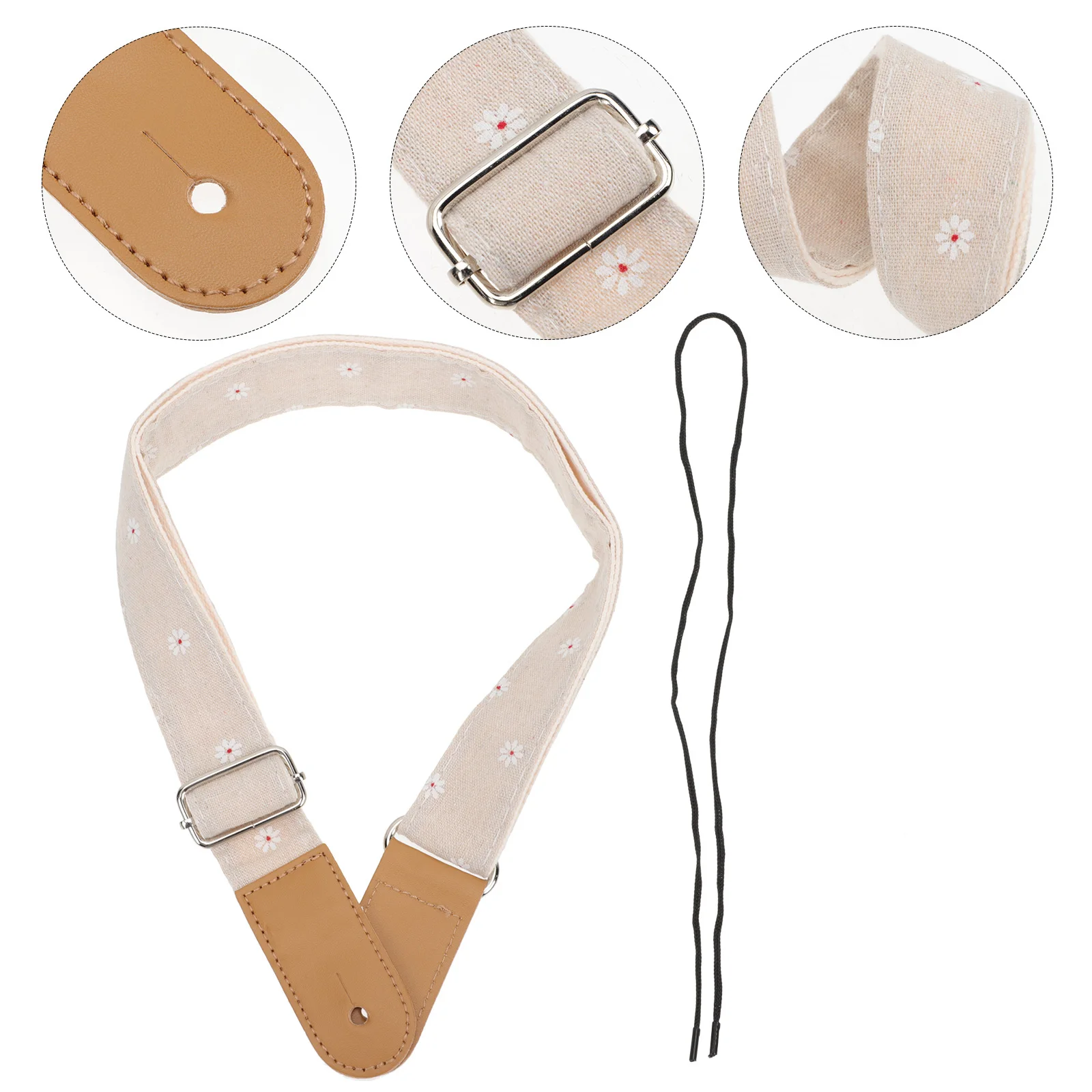

Ukulele Belt Cotton Linen Guitar Strap Studded Straps Cute Accessories Embroidered Neck