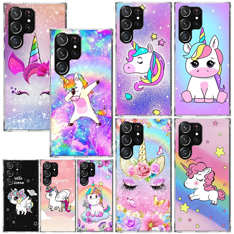 Pink Unicorn Rainbow Phone Case For Samsung Galaxy S26 S25 Edge S24 FE S23 S22 Ultra S21 Plus S20 + Art Fundas Back Cover Galaxy