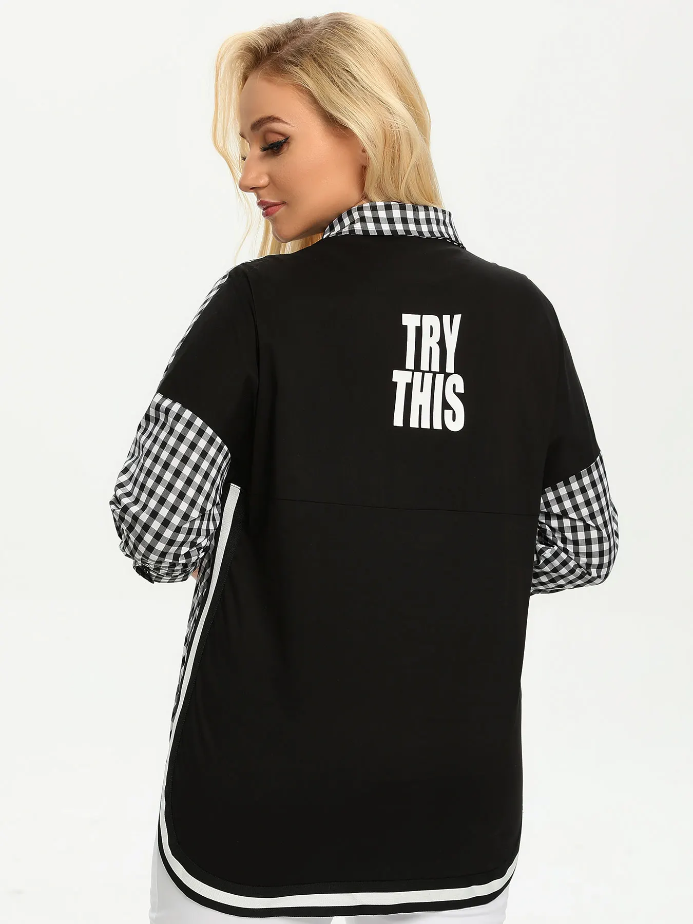 เสื้อเชิ้ตแฟชั่นผู้หญิงไซส์ใหญ่ ผ้าทอ สำหรับฤดูใบไม้ผลิและฤดูใบไม้ร่วง