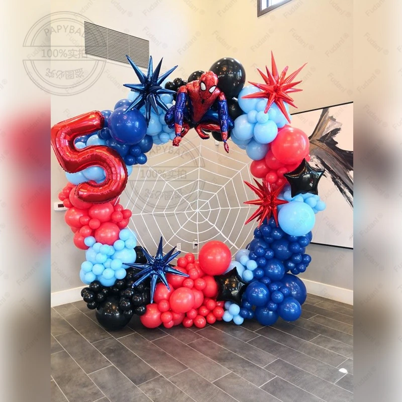 127pcs Spiderman Balloons Garland Arch Kit Red Blue Latex Balloons Age 1-9 Kids Birthday Party Decors Superhero Theme Air Globos