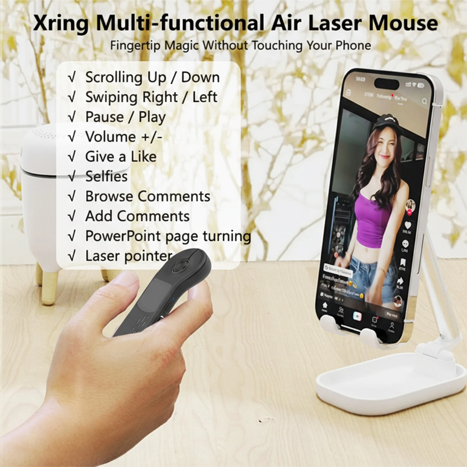 BT5.3 2.4G Air Mouse Type-C Charging Wireless Remote Control Portable PPT Presentation Tool for PowerPoint/Tablet/Camera