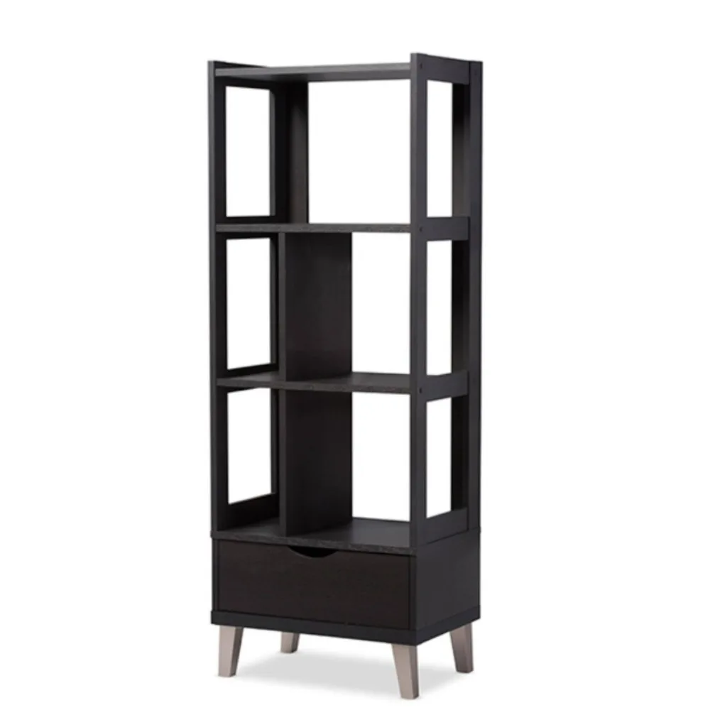 

57.25 in. Black Wood 5-Shelf Display Bookcase with S-Shape for Home Office, Living Room, Bed Room