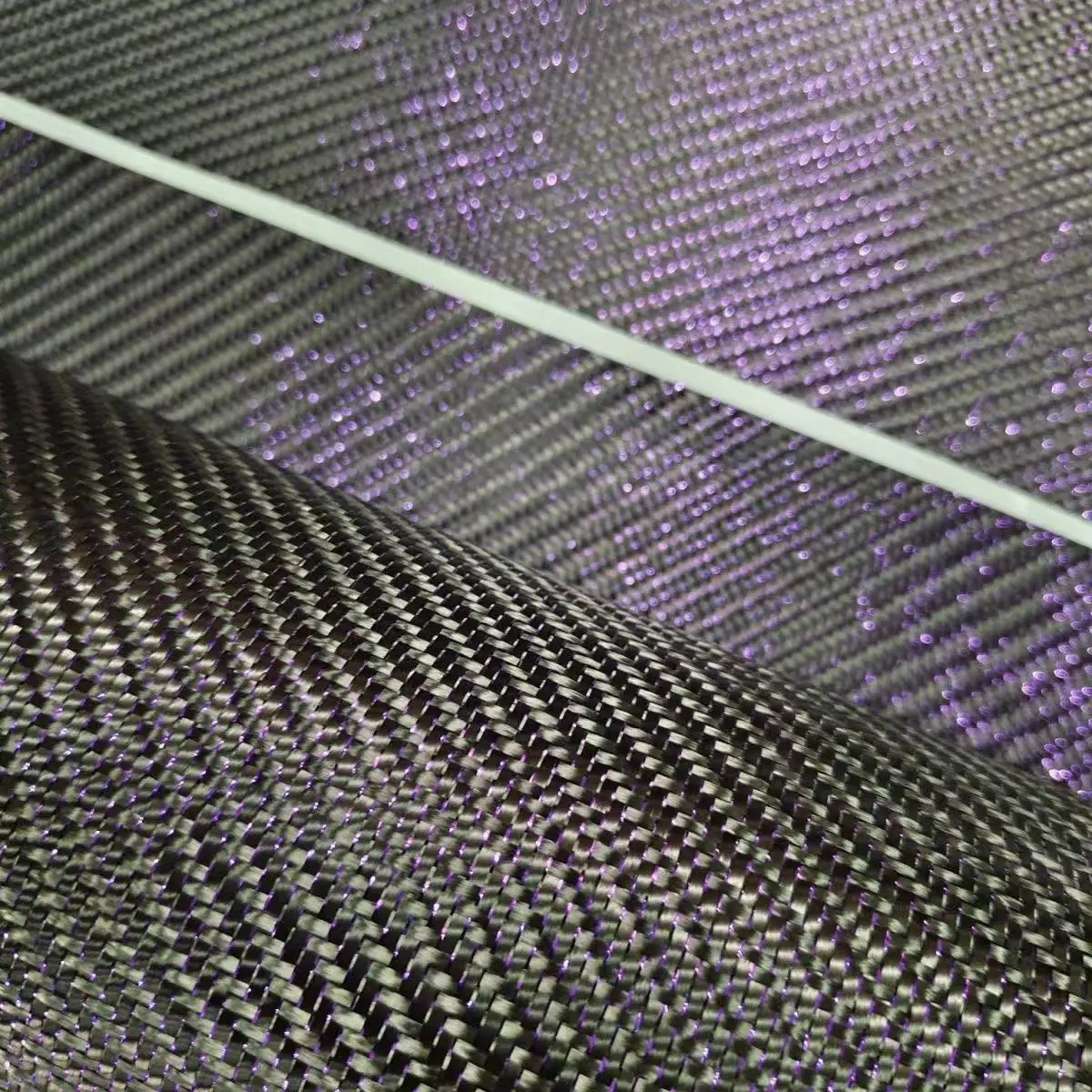 

3K 200g 2x2 twill plain weave real carbon fiber mixed with metal wire woven small-sized sample purple thread fabric