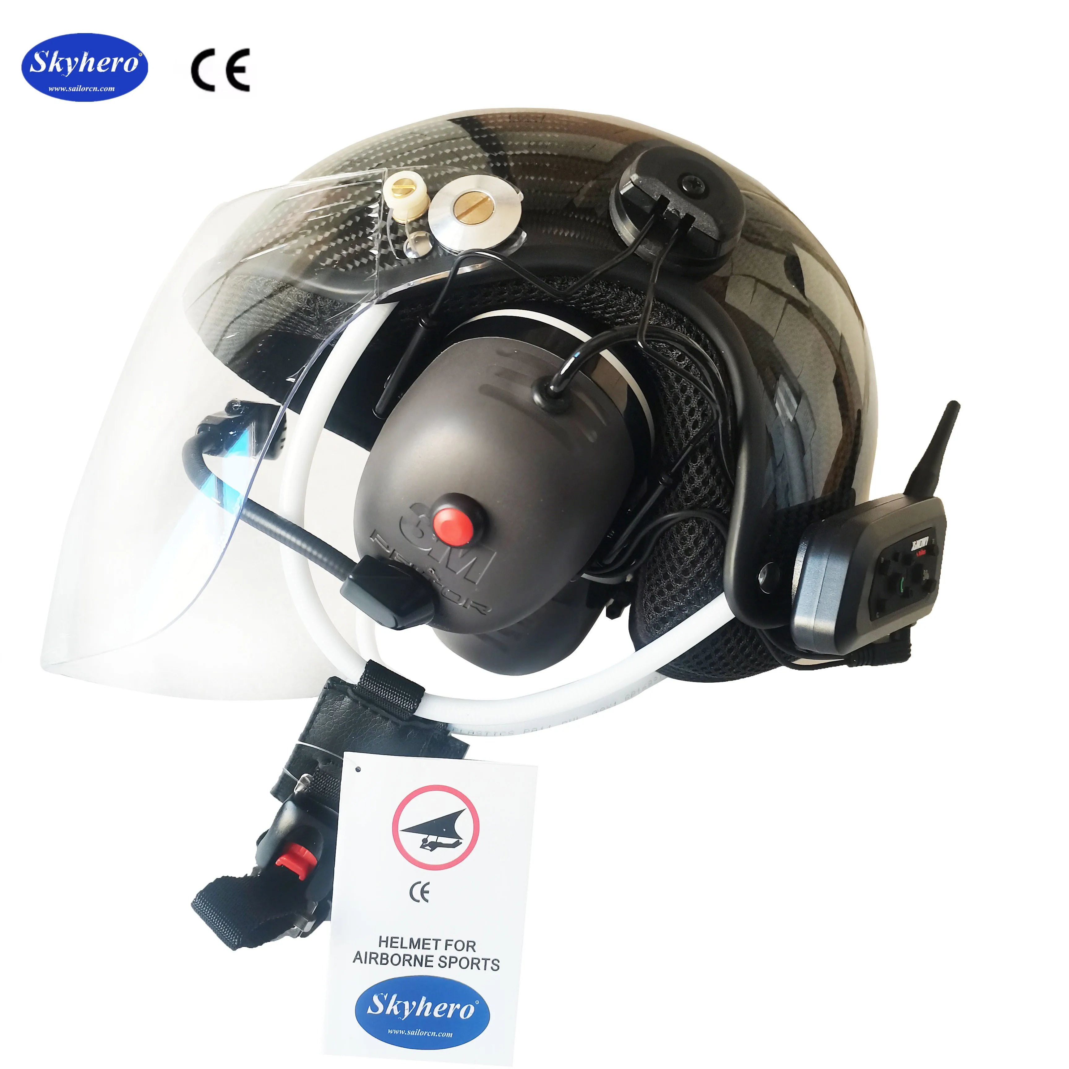 Bluetooth Paragliding Helmet, Powered Paragliding Helmet, EN966, BT-CR-GD-C03, Black, White, Red Color