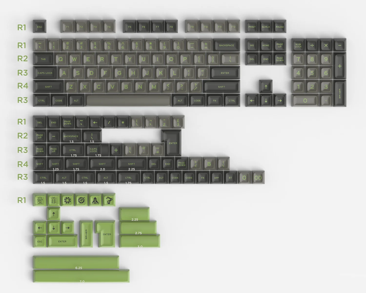 170 Keys/set ABS Double Shot Keycaps SA Profile Key Caps Yellow Green Screen GMK Lime Hyper Fuse Keycap With ISO Enter