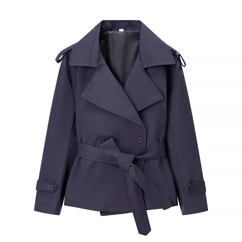 Wholesale of New Cross-border European American Style Fashionable and Elegant Women's Clothing Solid-color Belted Short Jacket