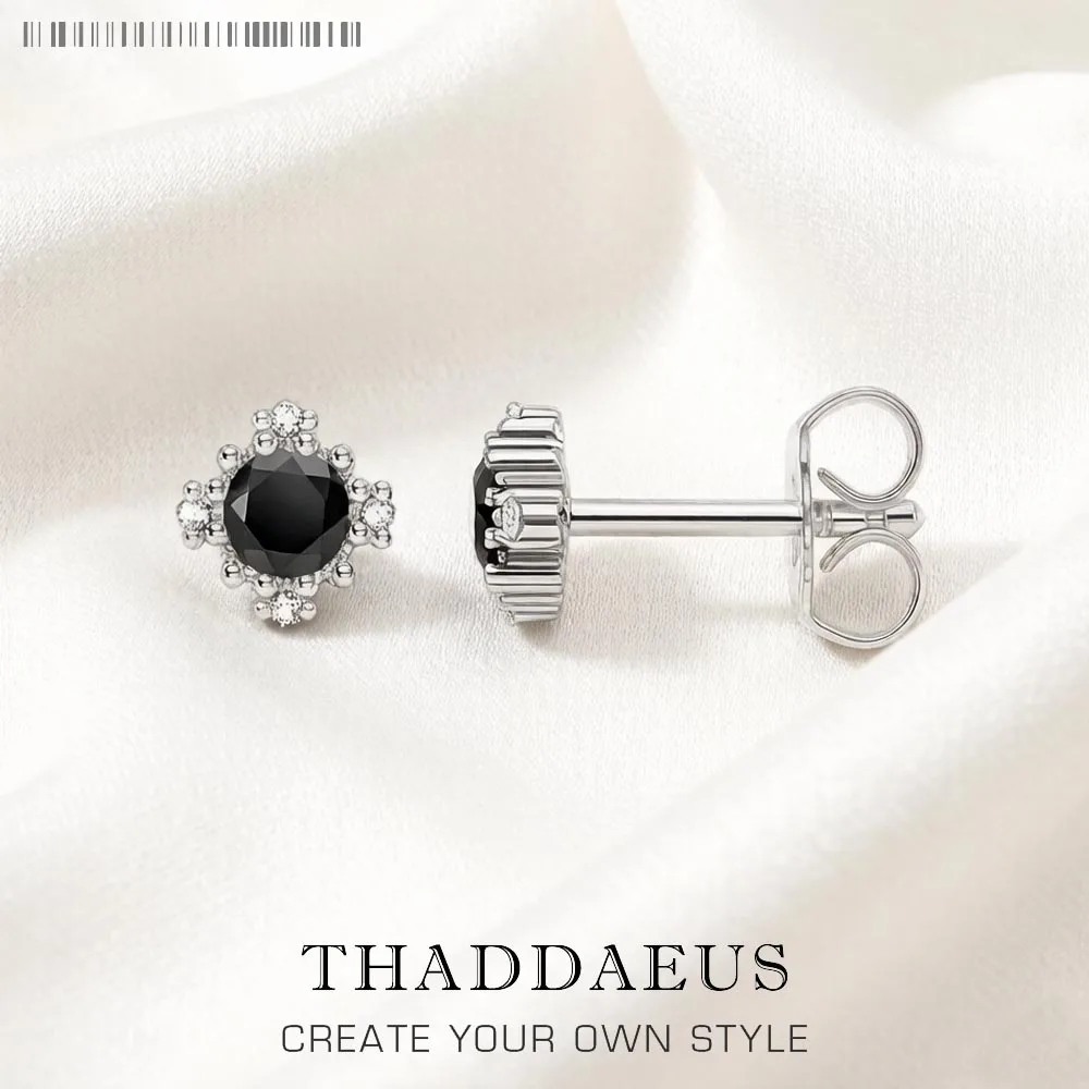 Studs Earrings Black Zircon Star Europe Style Fine Jewerly For Women Vintage Gift In 925 Sterling Silver