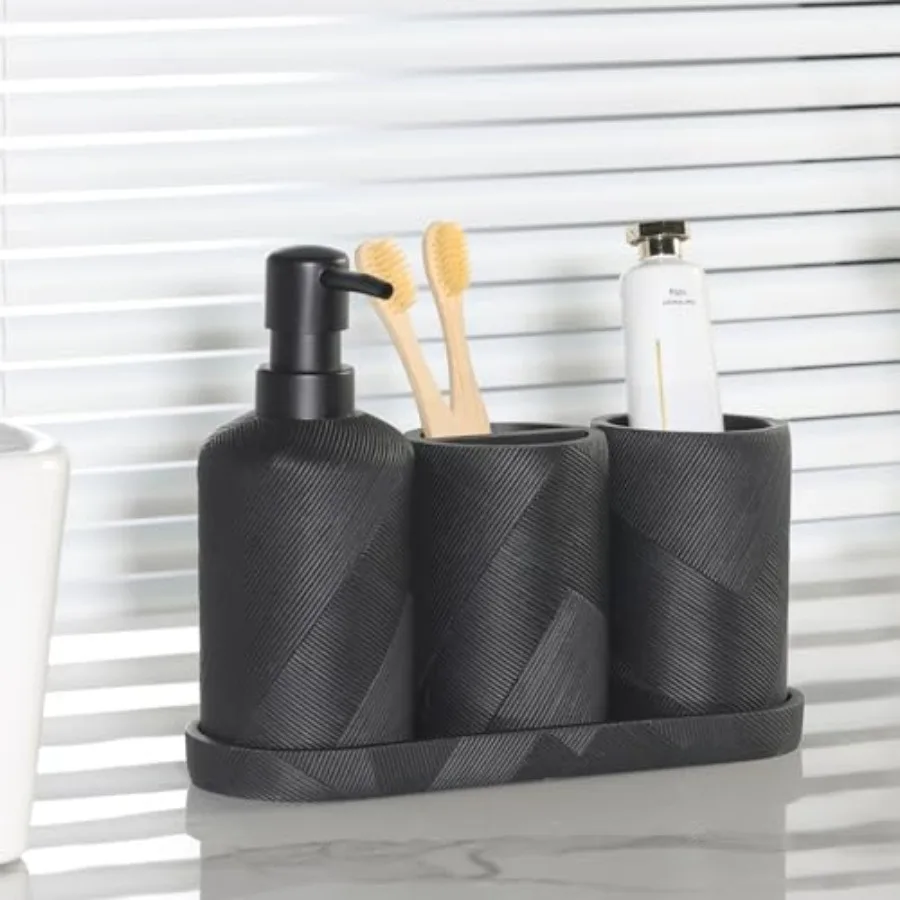 مجموعة اكسسوارات الحمام، 5 قطع كونترتوب منظم الحمام، موزع الصابون وحامل فرشاة الأسنان، كوب غسول الفم، مجموعة صينية، Va