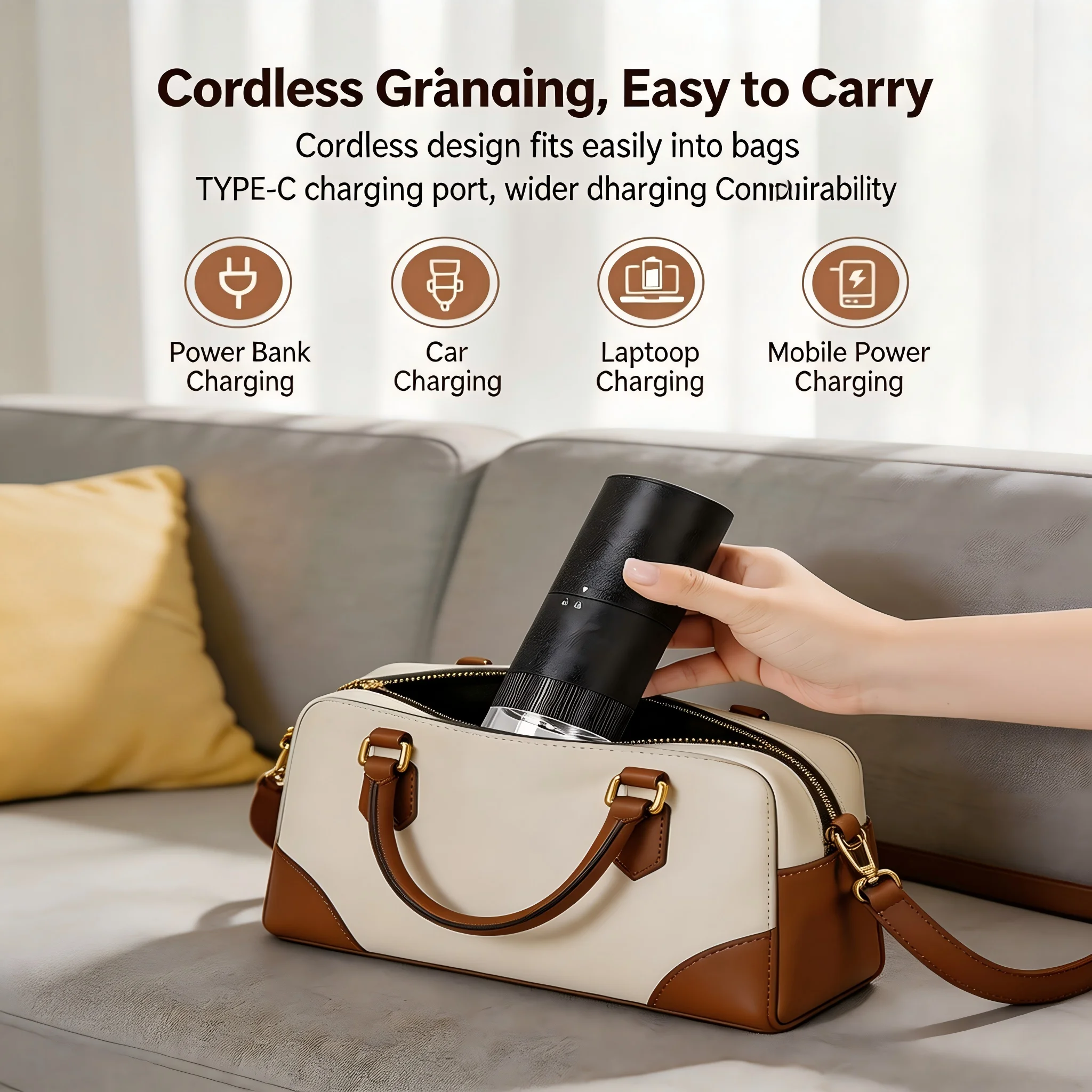 NEXBOR STREAM 2026 New Upgraded Portable Electric Coffee Grinder with 420 Stainless Steel Burrs - 40 Adjustable Grind Settings