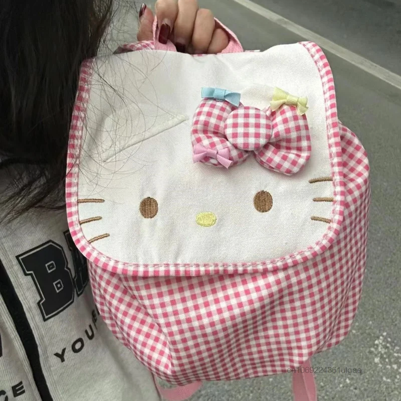 Sanrio Hello Kitty Embroidery Patten Backpack Japanese Style Fashion Trend Shoulders Bag Cute Sweet Y2k Girl Vintage Casual Bag