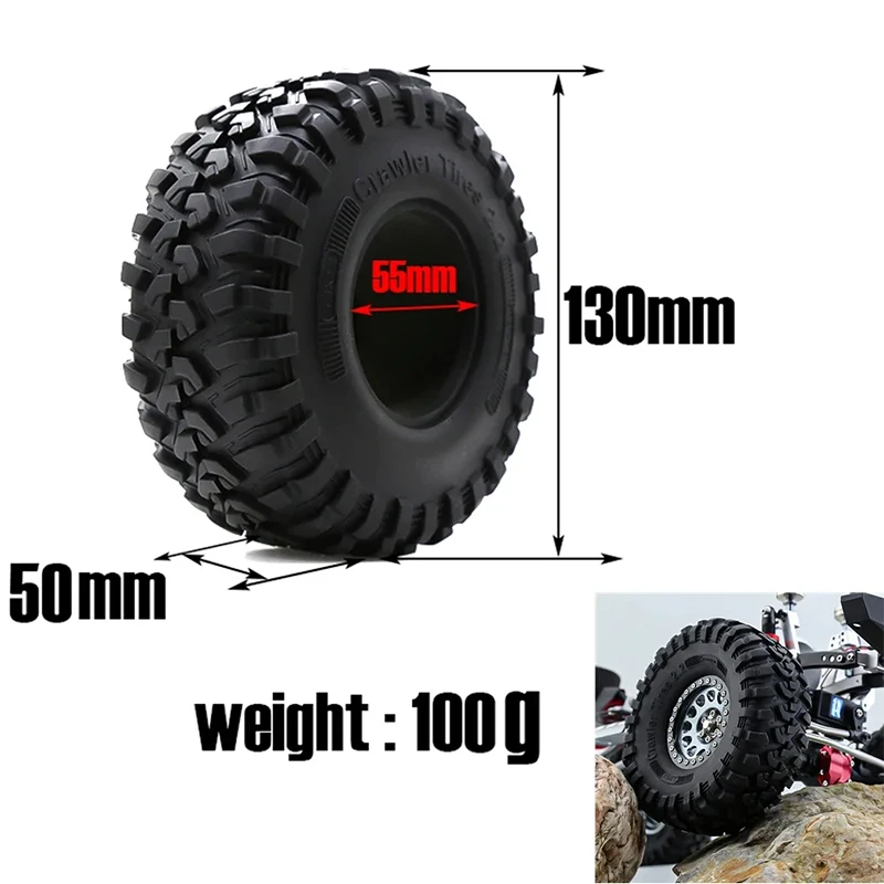 RC 4PCS 2.2 Inch 120mm 130mm 140mm 150mm Rubber Tire Beadlock Wheel Rim For RC Car TRX4 TRX6 RBX10 SCX10 YIKONG TK300 D90 90046