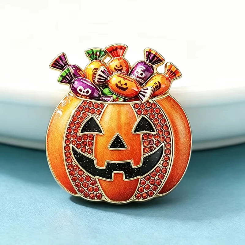 FTCY Candy Jack-o'-lantern Brooches For Unisex Cute Halloween Pumpkin Enamel Brooch Halloween Jewelry Gifts