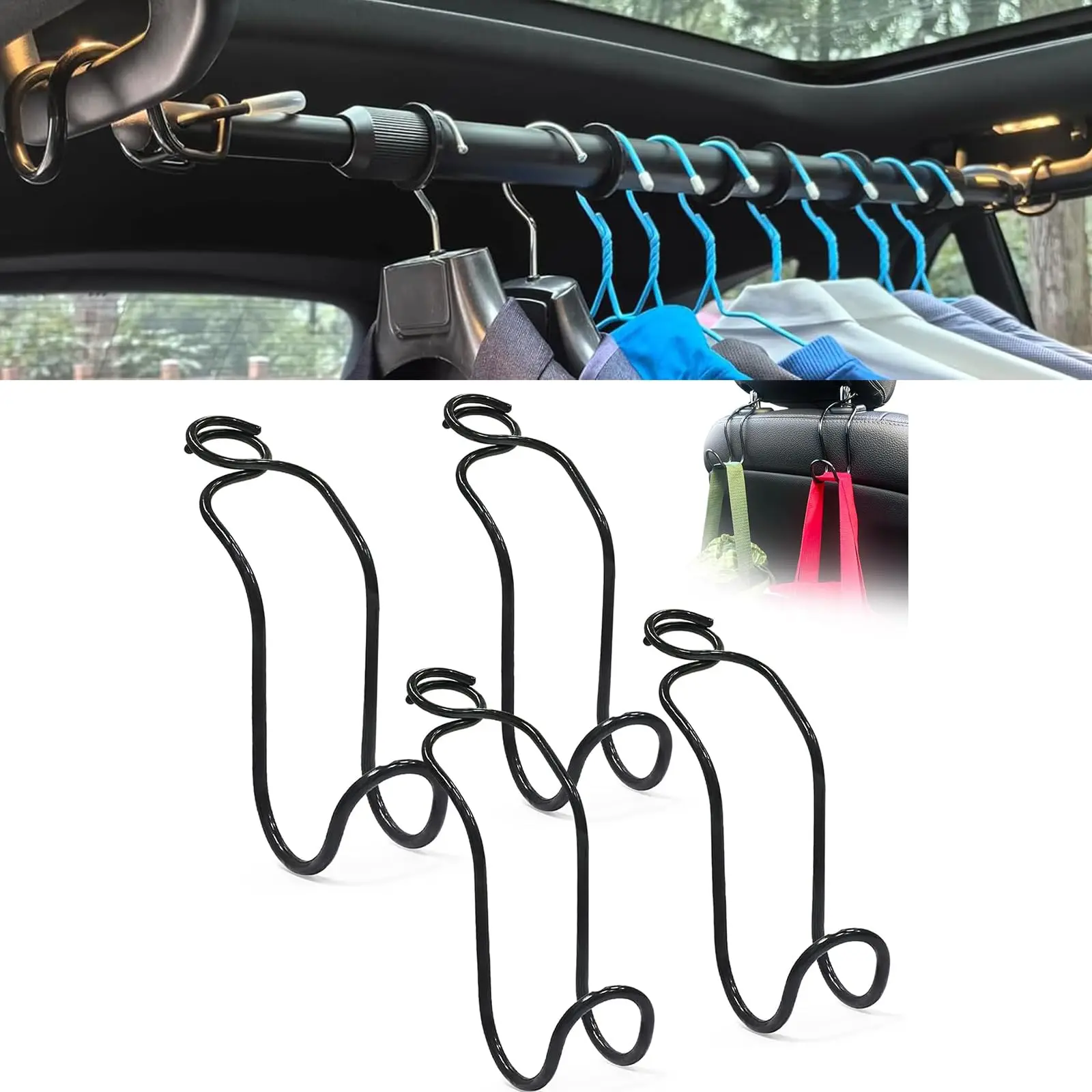 

Car Clothes Hanger Bar And Headrest Hooks For Adult Use