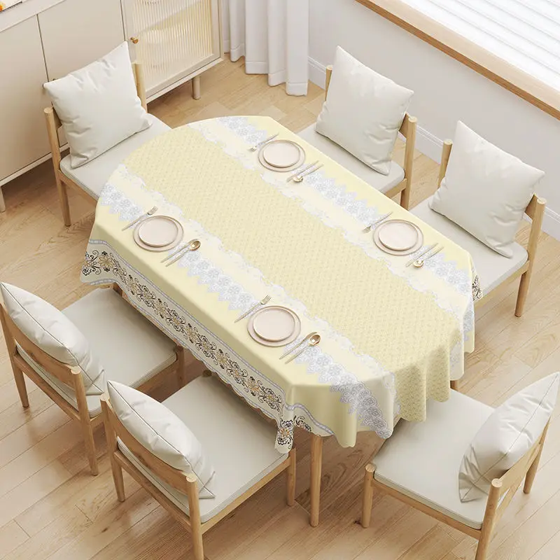 Tablecloth Oval Lace Printed PVC Table Cloth Water Resistant Modern Style Ellipse Table Cover Home Decorative 53 Inches 200cm