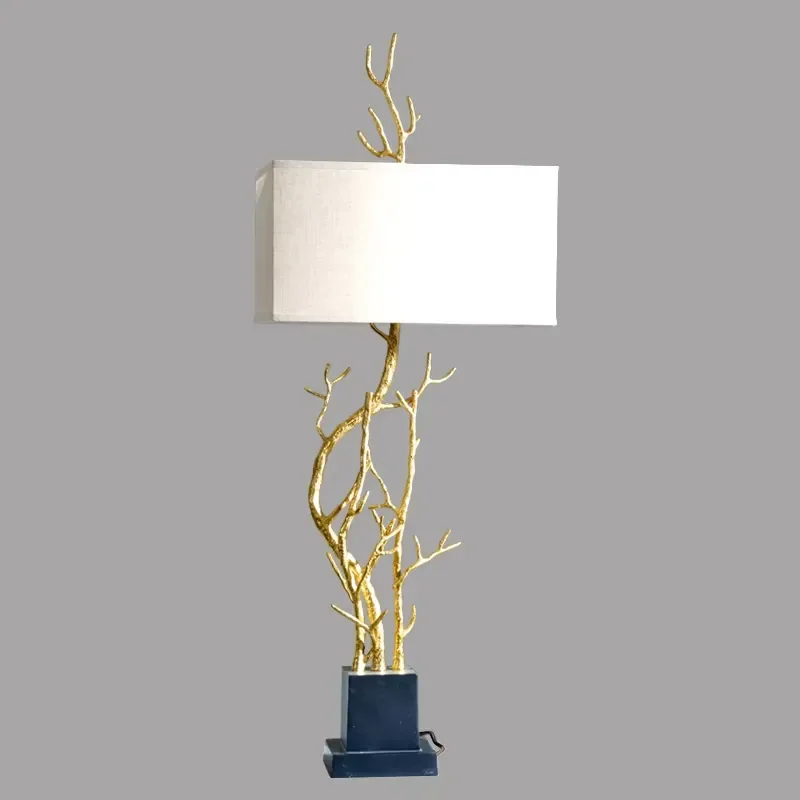 Retro Brass Table Lamp with Black Marble Base Creative Branch Design White Shadow LED Light for Home Decoration Living Room 6