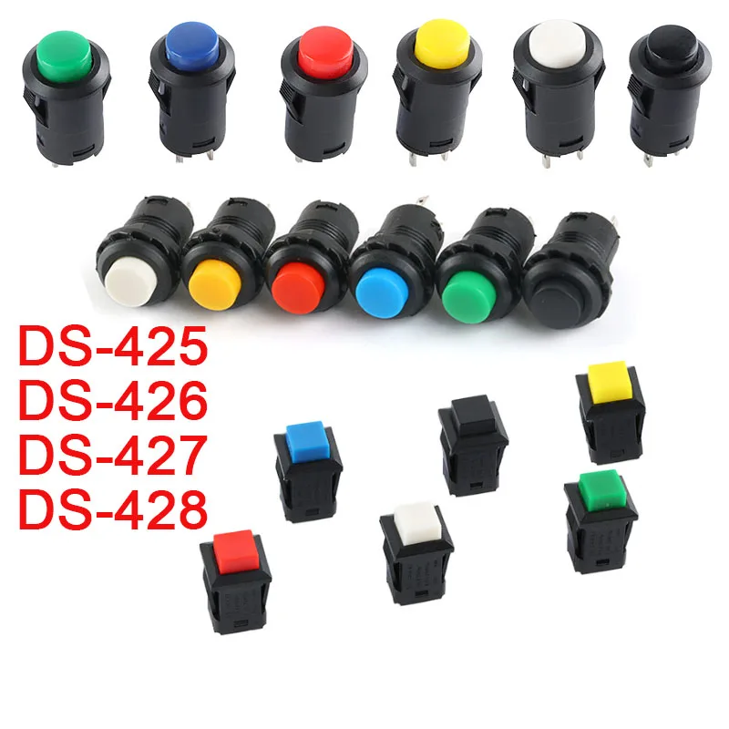 5-10Pcs DS-428/427/425/426 Self-Lock/Momentary Pushbutton Switches 12mm OFF- ON Push Button Switch Reset 3A/125VAC 1.5A/250VAC