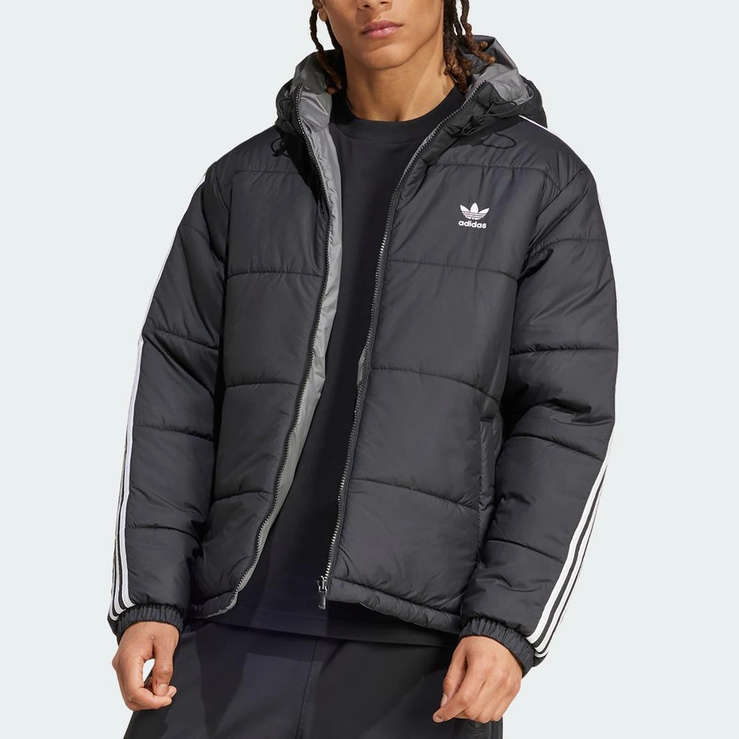 Adidas genuine clover men's striped zipper warm casual cotton jacket JD9071