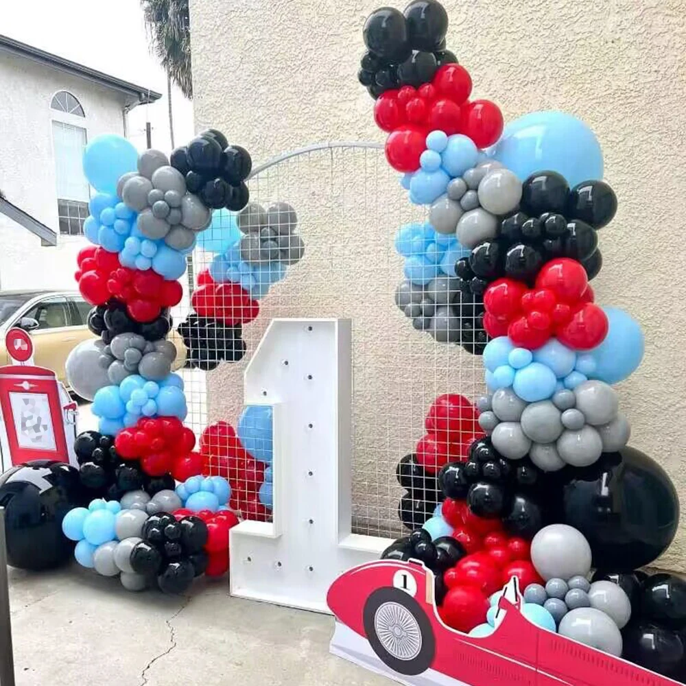 125Pcs Racing Car Balloons Arch Garland Kit Red Black Balloon Set for Kids Birthday Party Decor Racing Casino Baby Shower Globos