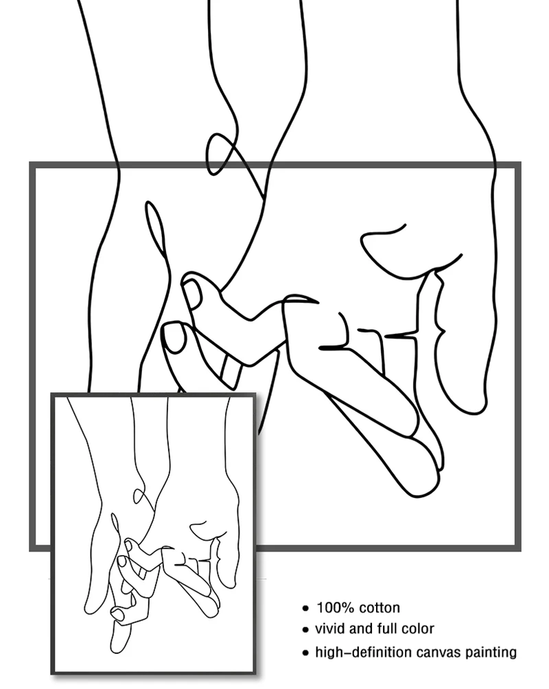 Line Drawing Couple Hand Love Kiss Wall Art Canvas Painting Nordic Posters And Prints Minimalist Wall Pictures For Living Room