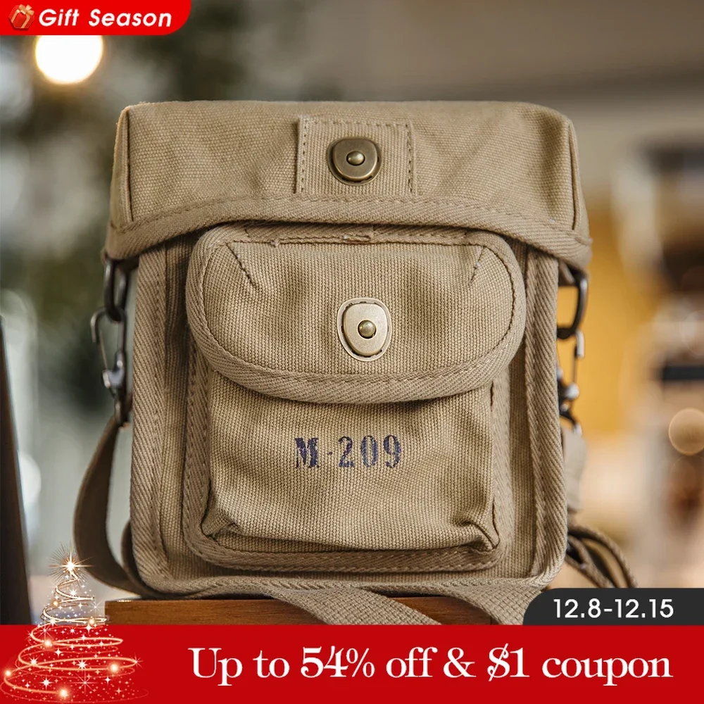 Maden Retro M209 Cipher Machine Crossbody Bag Outdoor Canvas Shoulder Portable Magnetic Buckle Square Waist Bag for Men