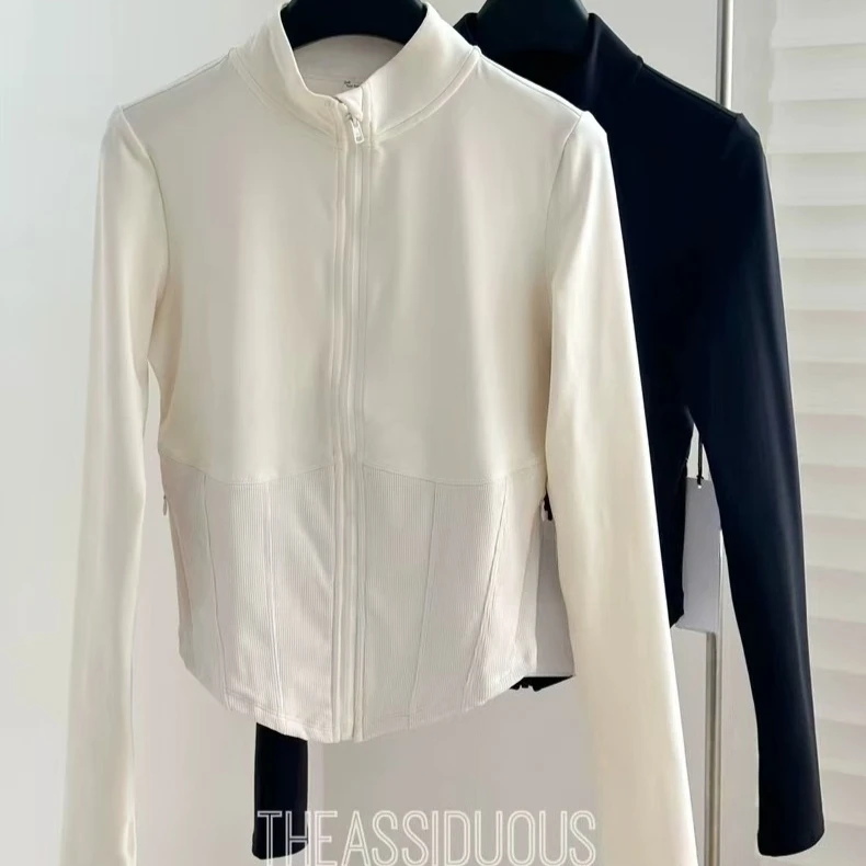 

al Yoga Fitness Long Sleeve Stand Collar Slimming Waist Jacket Short Style Cycling Outerwear Women's Fashion Sportswear