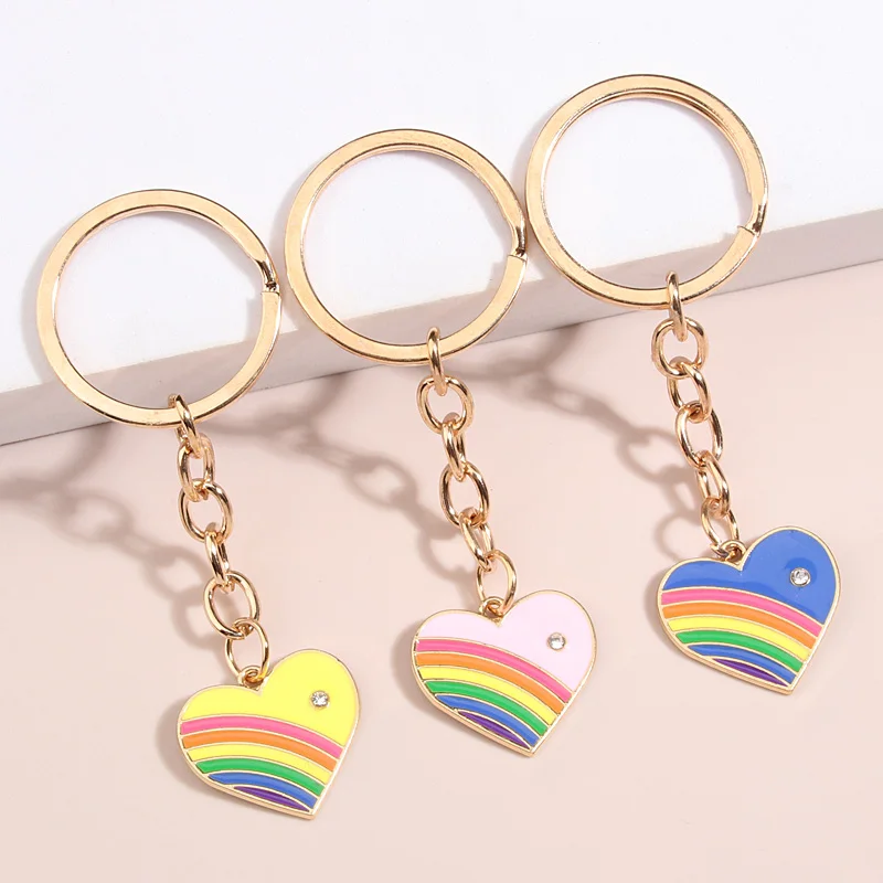 1set(3pcs) Cute Enamel Keychain Rainbow Heart Key Ring Love Key Chains Friendship Gifts For Women Men Handbag Accessorie Jewelry