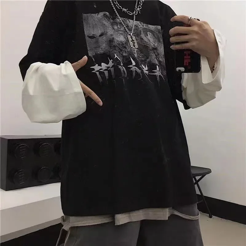 Herbst Lange Ärmeln T Shirts Männer Koreanische Übergroßen T-Shirt Harajuku Streetwear Dark Academia Hip Hop T Shirts Y2K Kleidung mann Top