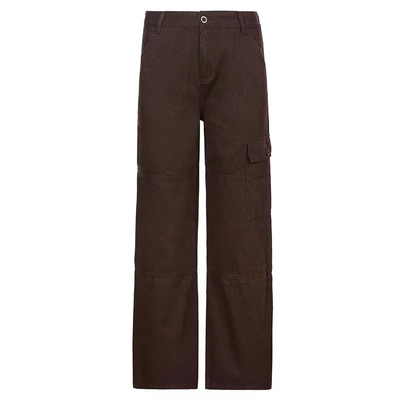 Pantalones Cargo Vintage Y2K para mujer, ropa de calle, pantalones de paracaídas Harajuku coreanos, pantalones de chándal Beige,