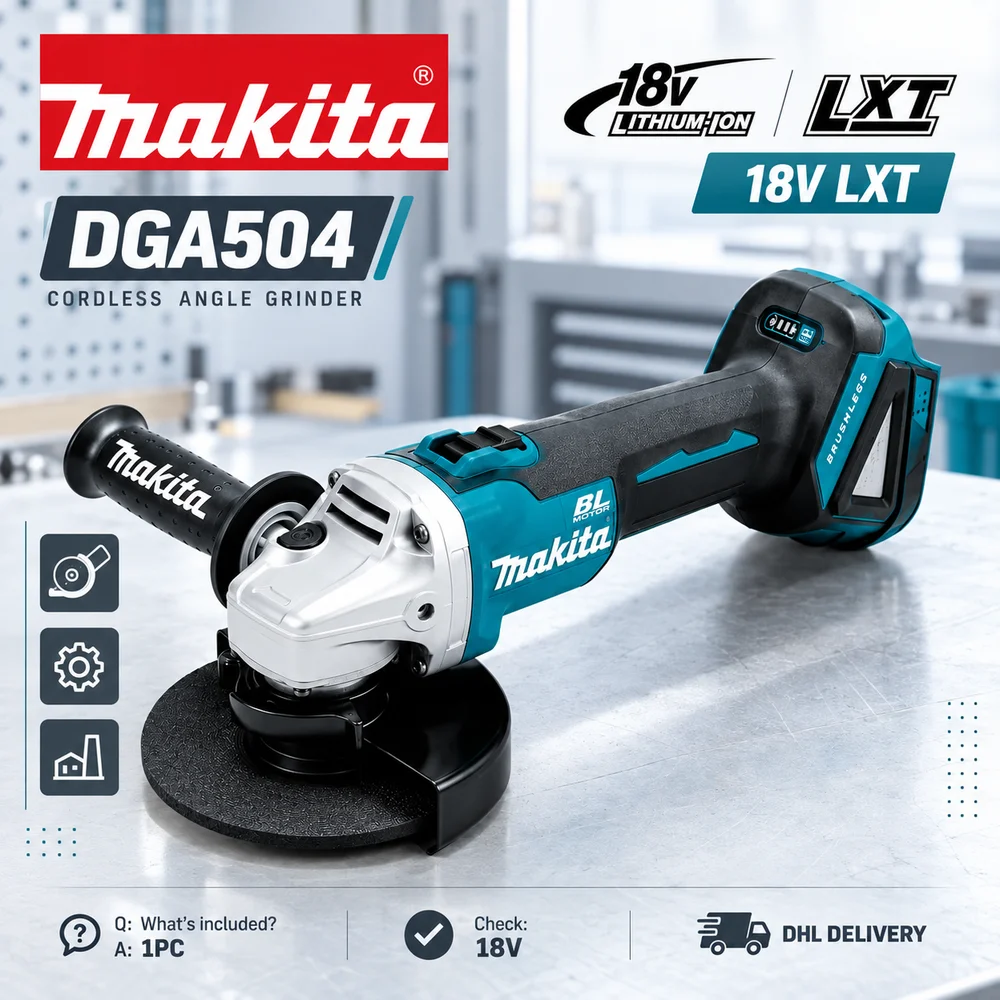 Akku-Winkelschleifer DGA504 Makita 18V Bürstenloser LXT Akku-Schleifer zum Schneiden, Schleifen und Polieren von Metall und Holz, mit Werkzeug oder als Set erhältlich