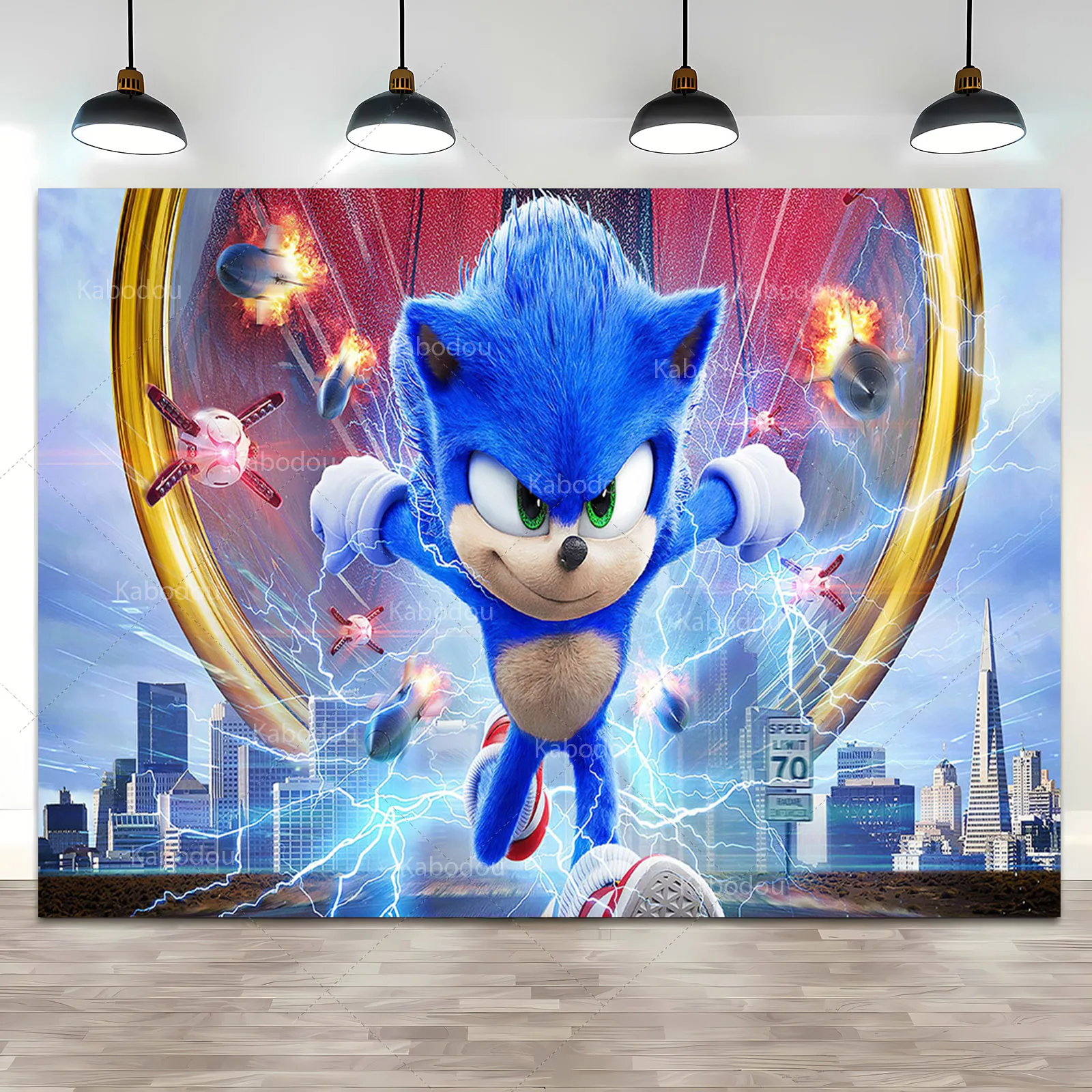 Sonic Birthday Party Background Decor Boy Kid Birthday Party Blue Running Hero tema fotografia sfondo panno Banner vinile