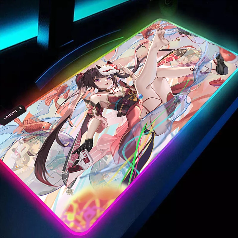 Alfombrilla de ratón para juegos, alfombrilla LED para ratón de ordenador Honkai Star Rail Sparkle, alfombrilla de escritorio RGB para PC, alfombrilla para teclado de Anime, accesorios para jugadores, alfombrilla de mesa