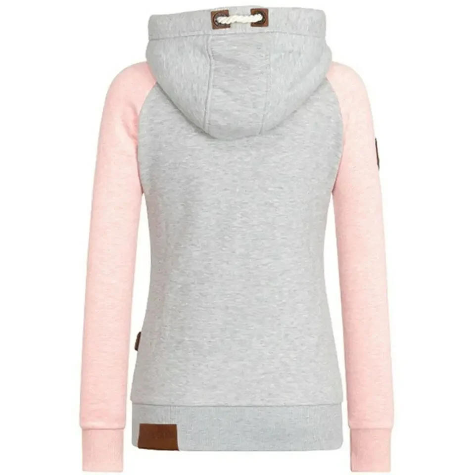 Autumn European and American Personalized Leather Brand Contrast Hooded Sweater for Women