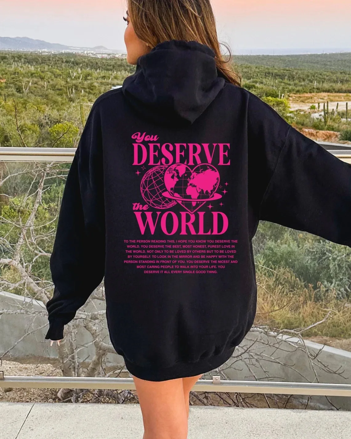 DESERVE WORLD Velvet hoodie plain English letter slogan print kangaroo pocket drawstring print hoodie