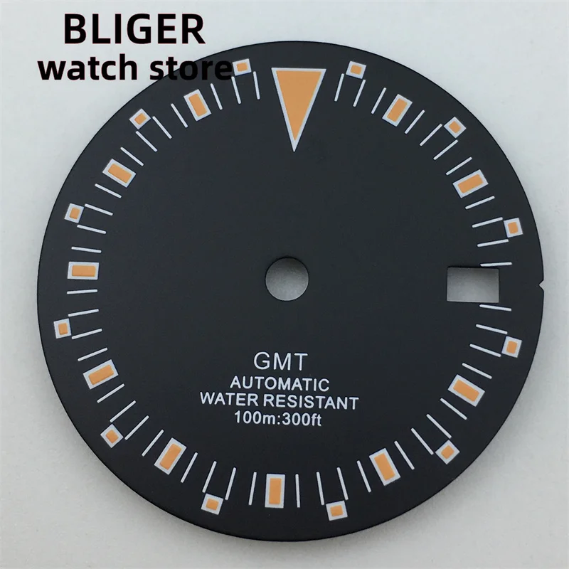 BLIGER new 29mm black watch dial with glow-in-the-dark NH34 GMT movement with 3 o \'clock crown 3