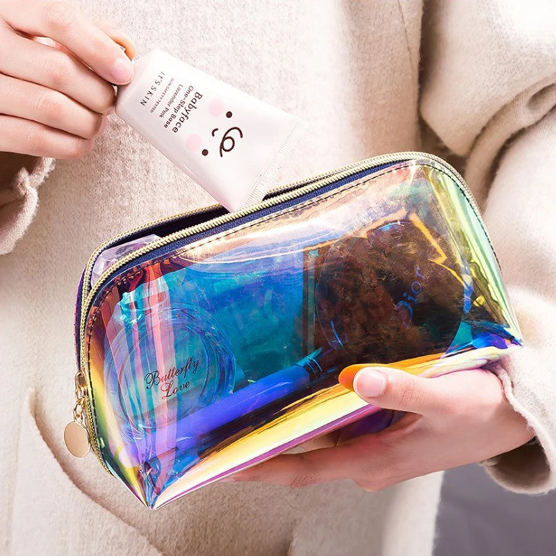 Iridescent Phantom Transparent Laser Holographic Cosmetic Bag Storage Multi-function Washing Bag TPU Shell Cosmetic