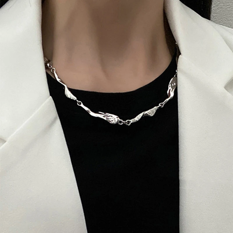 Korean Kpop Irregular Zircon Chain Necklace For Women Punk Grunge Geometric Short Choker Clavicle Chain Necklaces Egirl Jewelry