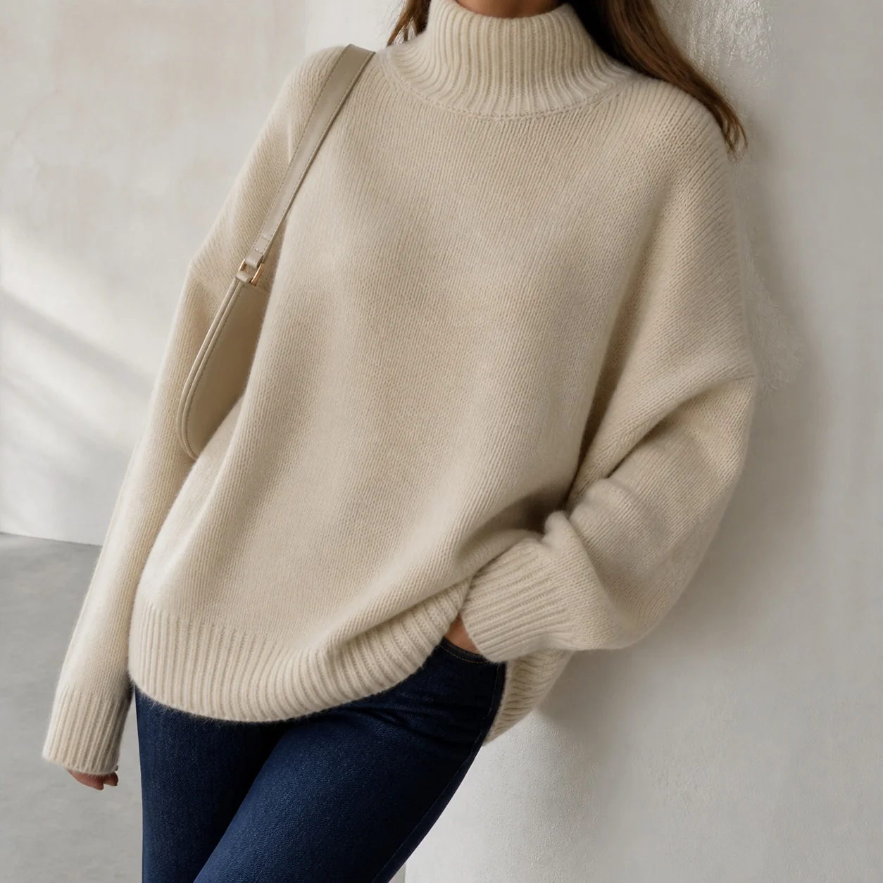 Women's Winter Clothing Turtleneck Long Sleeve Loose Fit Thick Solid Color Hip Length Sweater for Women Cold Weather with