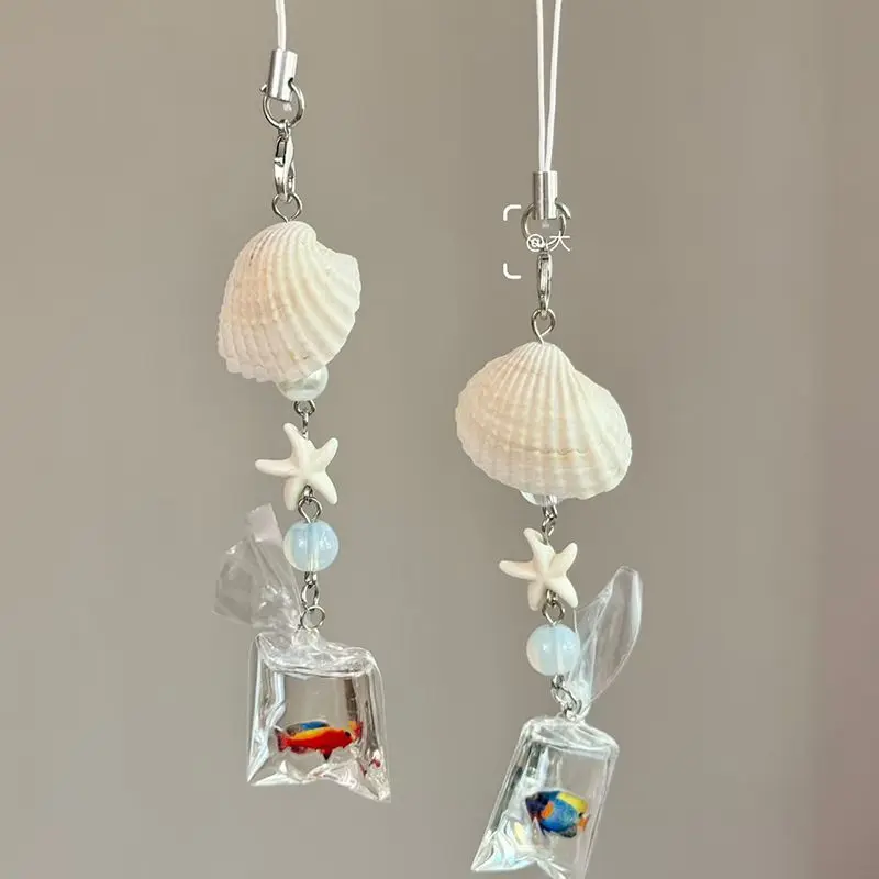 Ocean Tropical Fish Mobile Phone Pendant Shell Wind Chime Bag Camera Keychain Versatile And Simple E