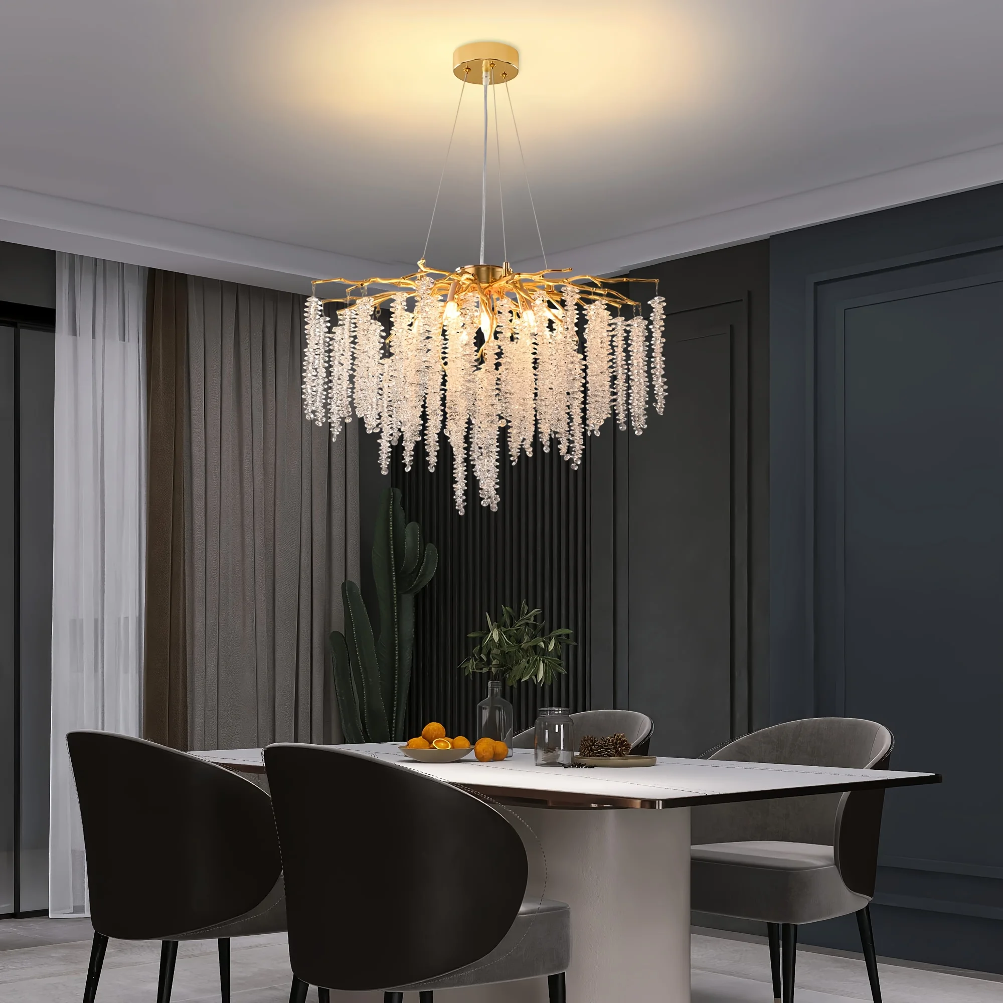 MSSIAN 9-Light Modern Luxury Chandelier - 23.7" Hanging Ceiling Fixture with Golden Tree Branch Design & Tassels