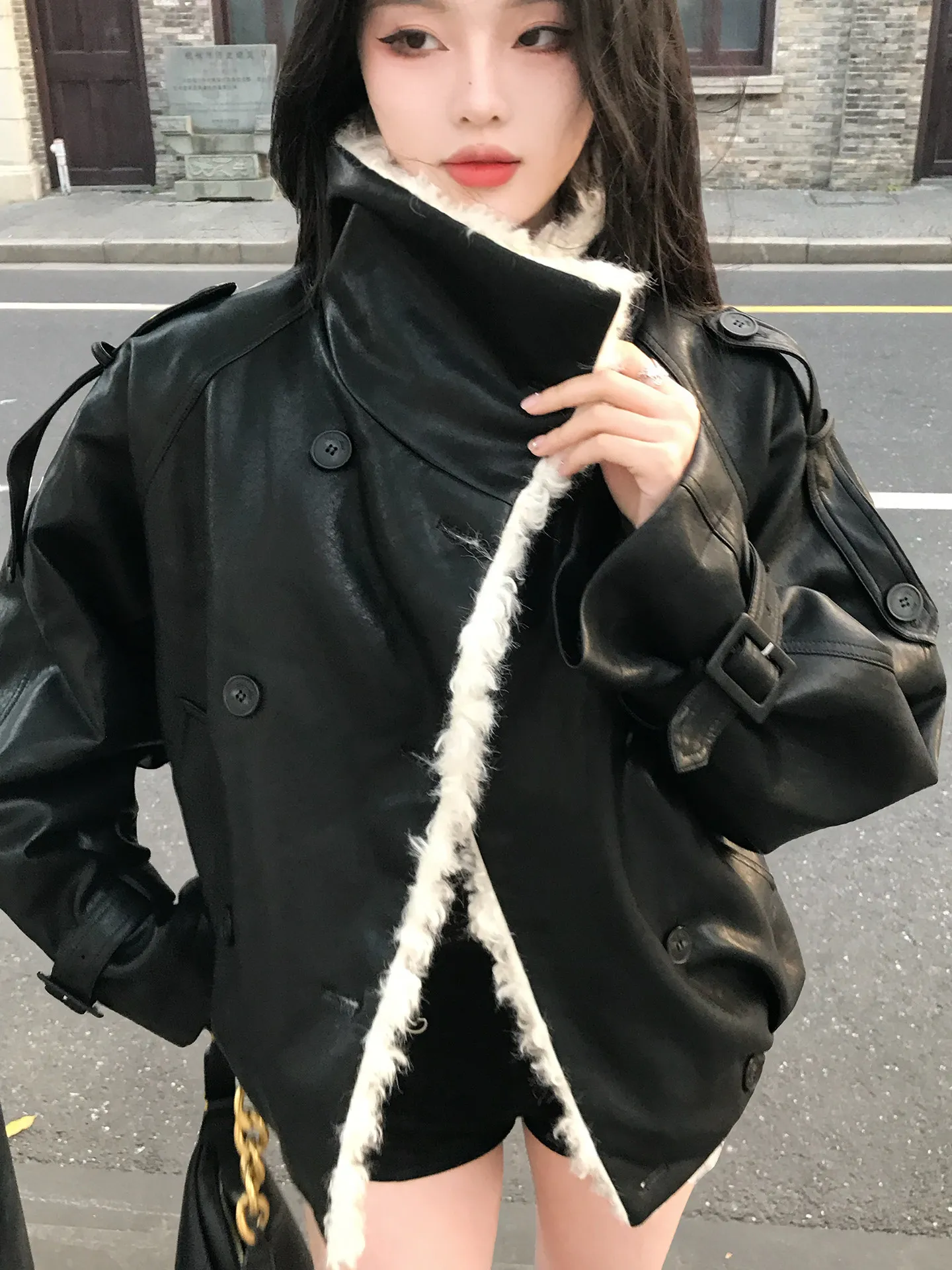Slamb Wool Coat Winter 2026 Short Leather Jacket Women Thickened Warm Stand Collar Eco-friendly Fur Coat