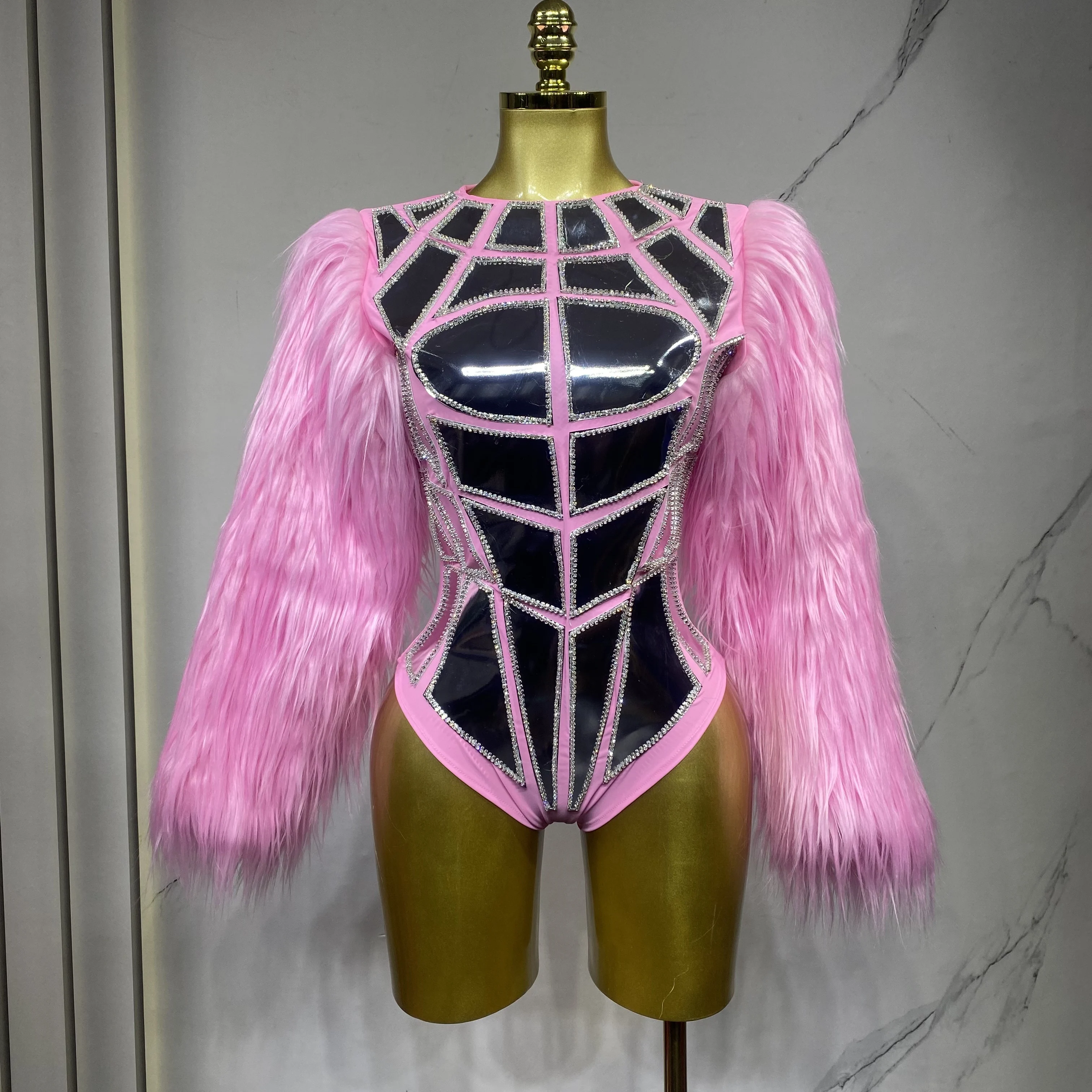 Velvet bubble sleeve mirror muscle Bodysuit Nightclub Stage Show Catsuit Dance Outfit Armor Style Bar Female DJ DS Costume