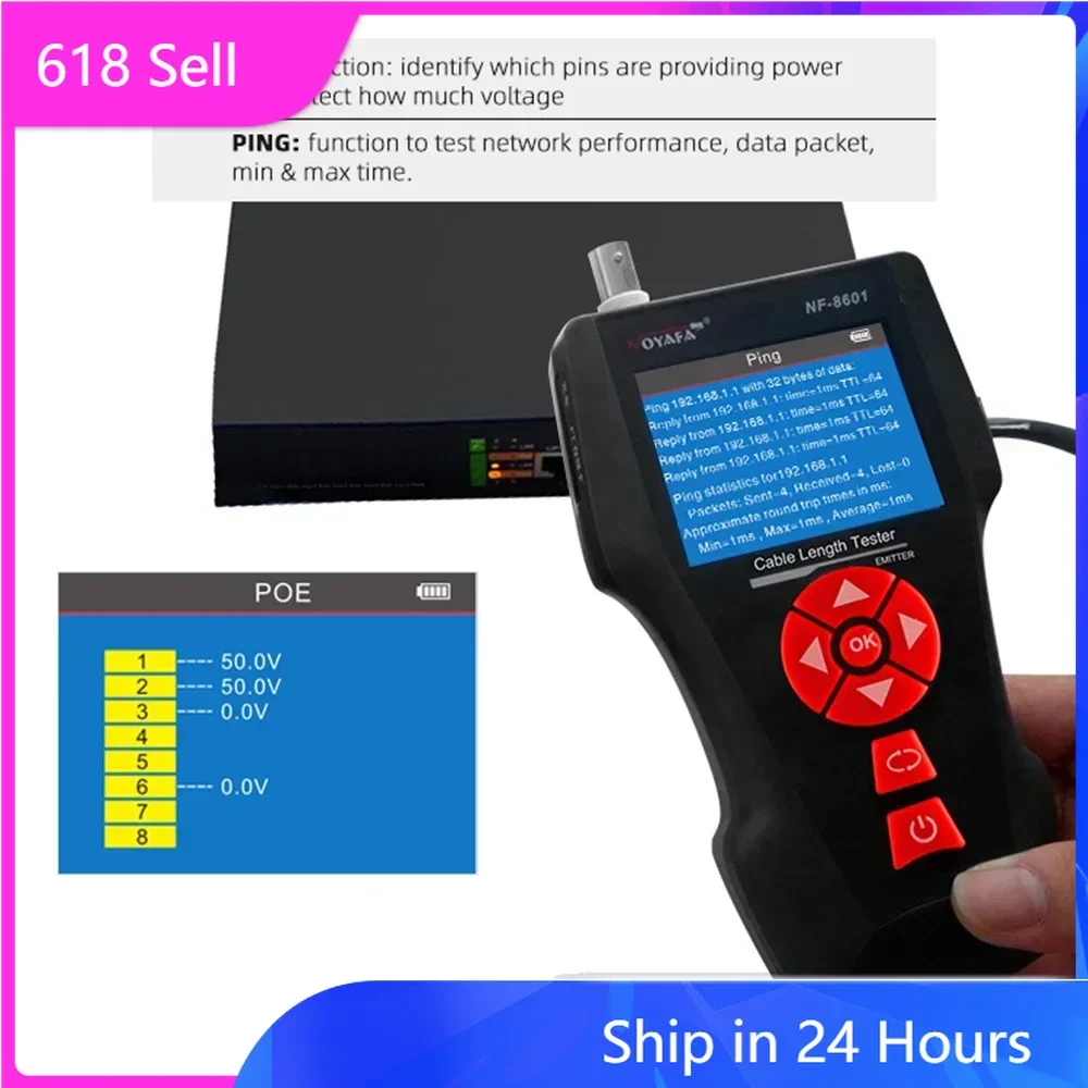 Noyafa NF-8601 NF-8601s NF-8601w Design POE PING Test lunghezza cavo LCD per RJ11 RJ45 BNC Rete Cat 7 Tester cavo Controllo filo