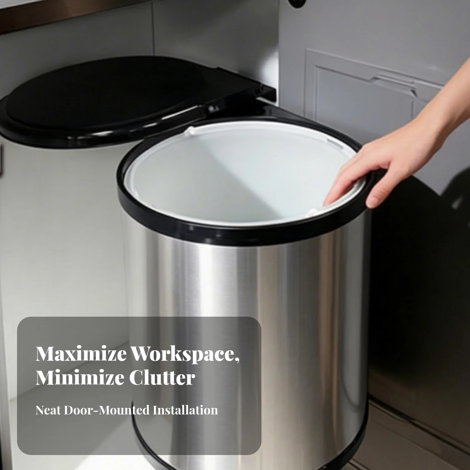 Trash Bin with Door Linkage Built-in Cabinet Trash Bin Stainless Steel Space-Saving for Homeowners, Kitchen Cabinets view 6