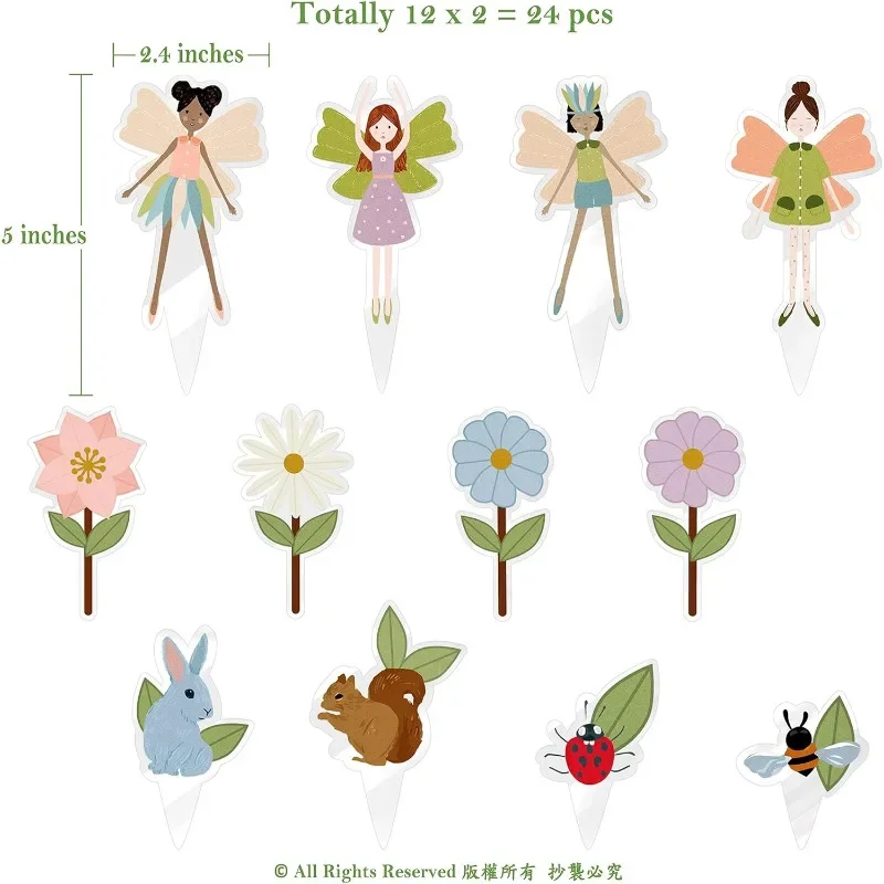 24 Pcs Fairy Cupcake Toppers Woodland Theme Cake Decorations for Birthday Baby Shower Decors Fairy Theme Tea Party Decorations