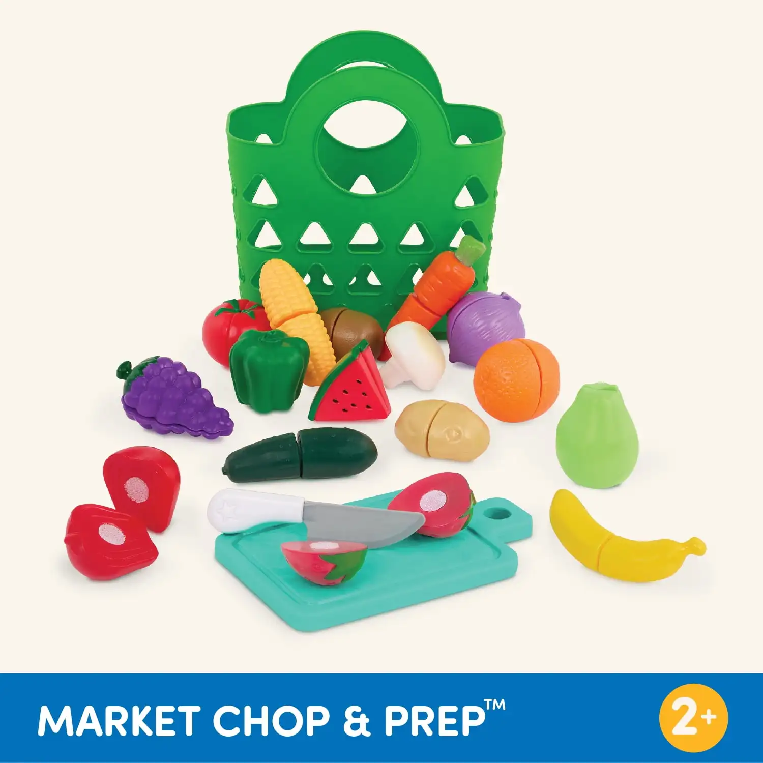 Market Chop & Prep Set en plastique avec planche de nourriture et couteau multicolores, jouets pour tout-petits et préscolaires